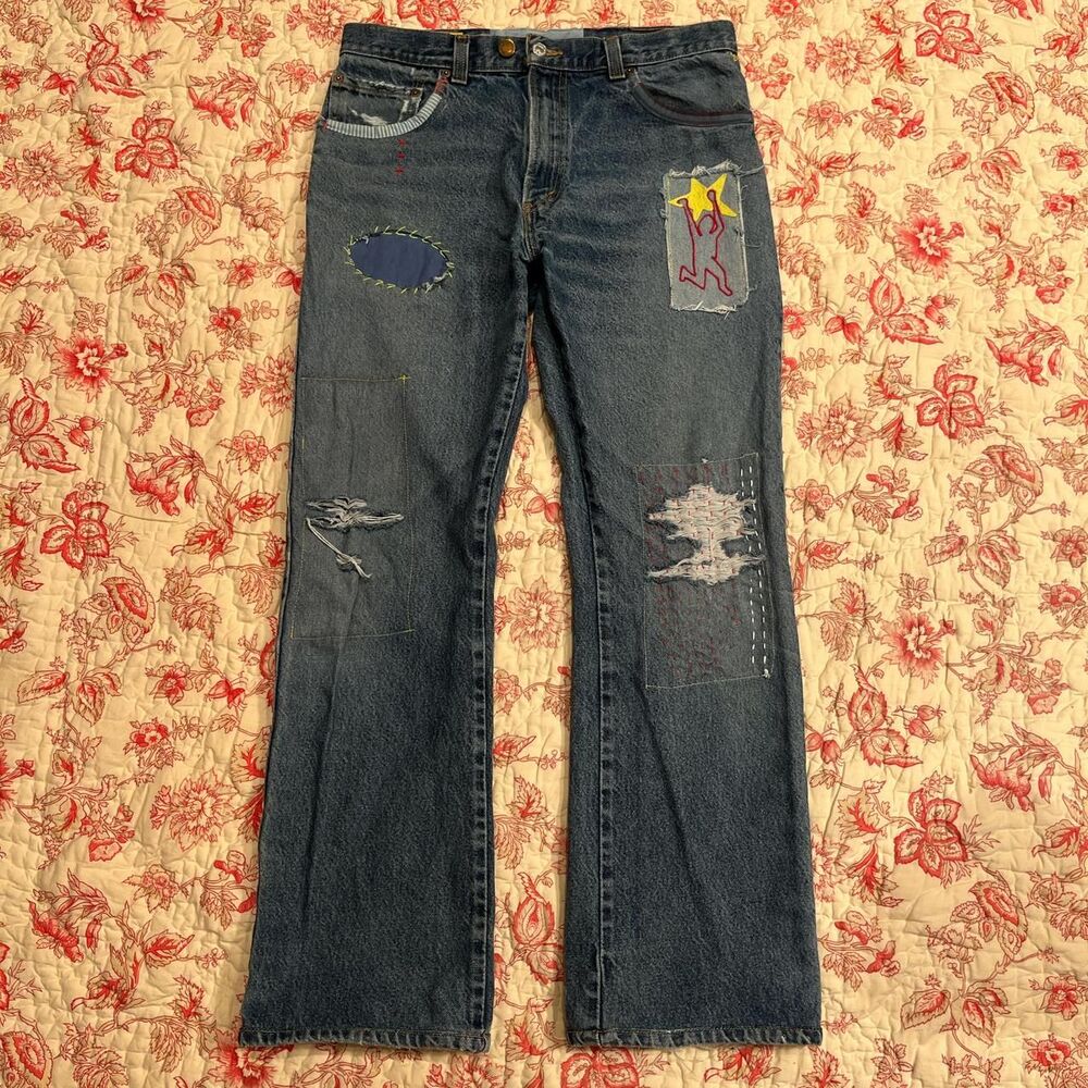 Deisgner Levi Strauss Master Naïf Sashiko Embroidered Patchwork Denim Jeans!